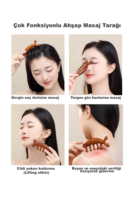 Doğal Ahşap Yüz vücut Masaj Tarağı - %100 Sandal Ağacı